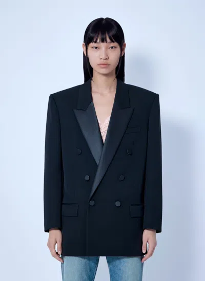 Saint Laurent Double-breasted Blazer With Satin Lapels In Blue