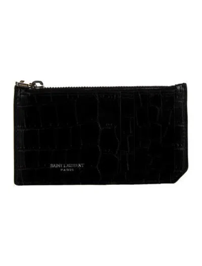 Pre-owned Saint Laurent Embossed Leather Animal Print Card Holder In Black