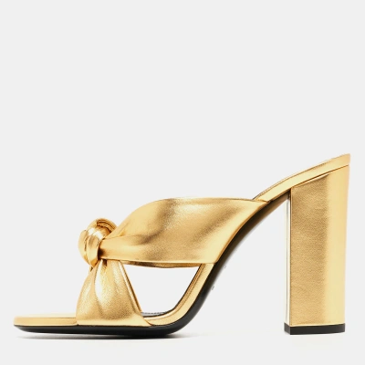 Pre-owned Saint Laurent Gold Gold Leather Bianca Slides Size 38.5