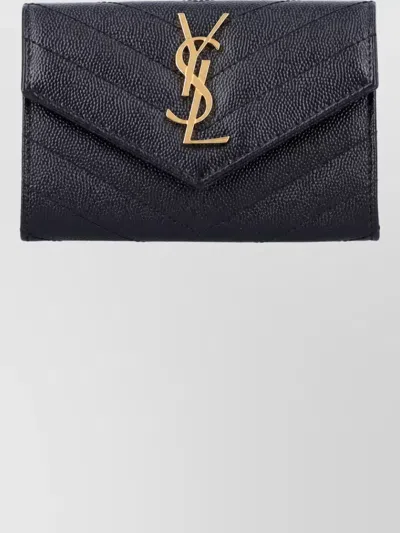 Saint Laurent Grained Leather Flap Card Case In Black