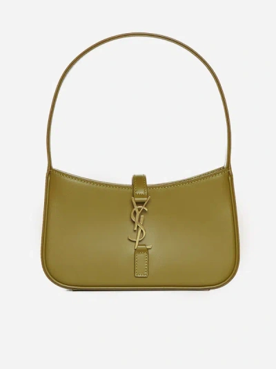 Saint Laurent Le 5 A 7 Leather Hobo Mini Bag In Olive