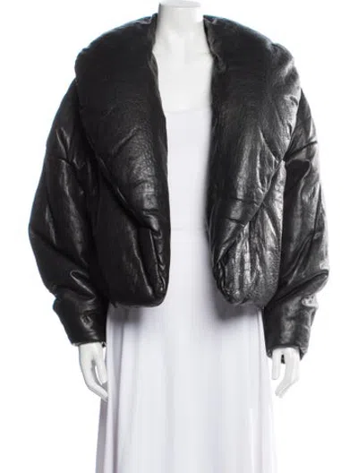 Pre-owned Saint Laurent Leather Down Coat In Black