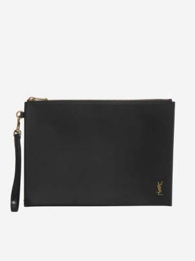 Saint Laurent Leather Ipad Case In Black