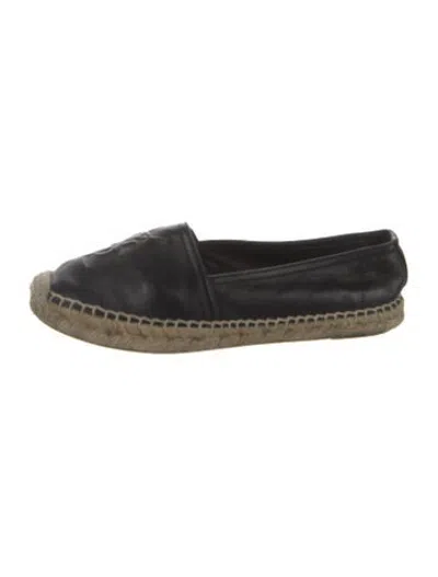Pre-owned Saint Laurent Leather Whipstitch Trim Espadrilles In Black