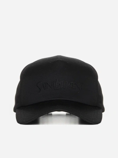 Saint Laurent Logo Cotton-blend Baseball Cap In Black