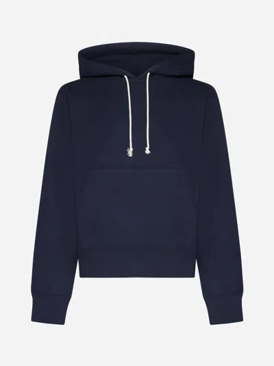 Saint Laurent Logo Cotton Hoodie In Navy