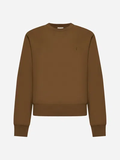 Saint Laurent Logo Cotton Sweatshirt In Mordore