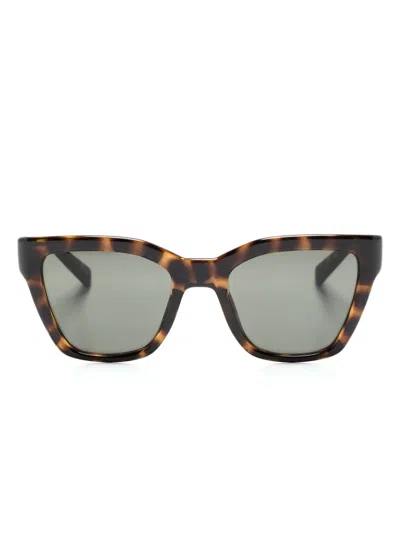Saint Laurent Logo-engraved Square-frame Sunglasses In Brown