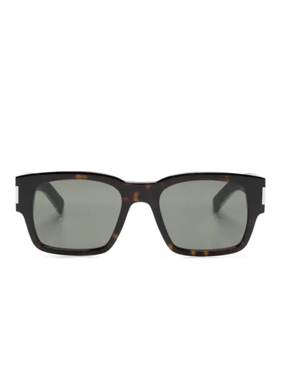 Saint Laurent Logo-plaque Square-frame Sunglasses In Brown