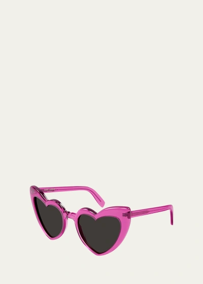 Saint Laurent Lou Lou Oversized Heart Sunglasses In Pink