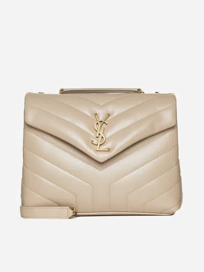 Saint Laurent Loulou Small Ysl Logo Quilted Leather Bag In Dark Beige