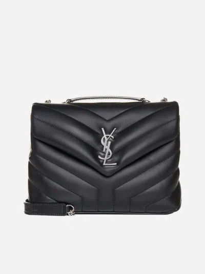 Saint Laurent Loulou Ysl Logo Leather Small Bag In Black