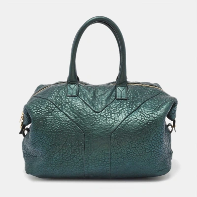 Pre-owned Saint Laurent Metallic Green Leather Medium Easy Y Bag