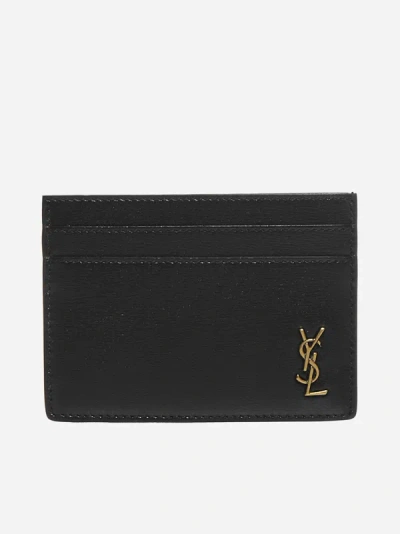 Saint Laurent Monogram Leather Card Holder In Black