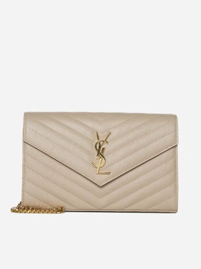 Saint Laurent Monogram Quilted Leather Clutch Bag In Neutral