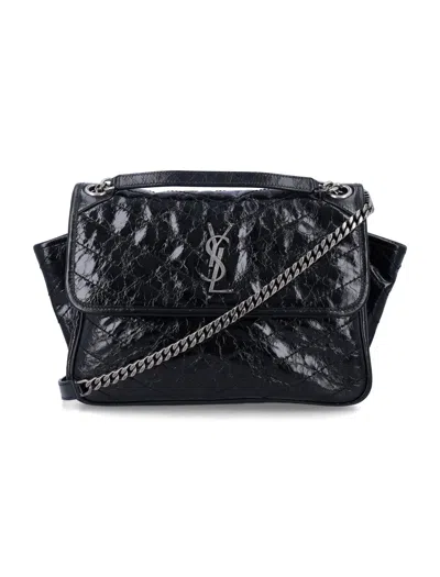 Saint Laurent Niki Tripouch Mini Quilted Leather Bag With Chain Strap In Nero