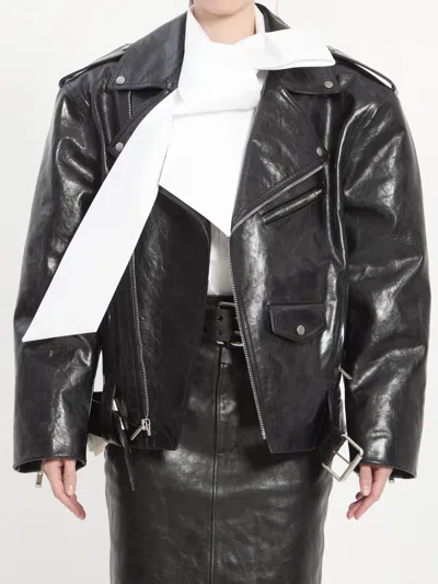 Saint Laurent Pebbled Leather Biker Jacket In Black