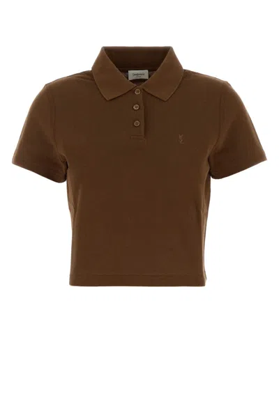 Saint Laurent Petit Polo Broderie Cassandre In Brown