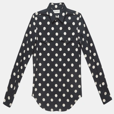 Pre-owned Saint Laurent Polka Dots Cotton Slim Western Shirt Xs In Black