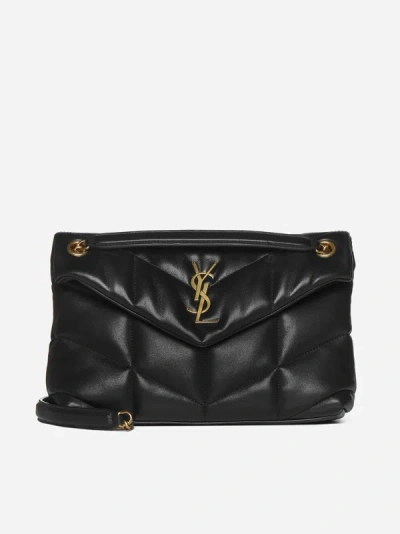 Saint Laurent Puffer Small Ysl Logo Quilted Leather Bag In Black