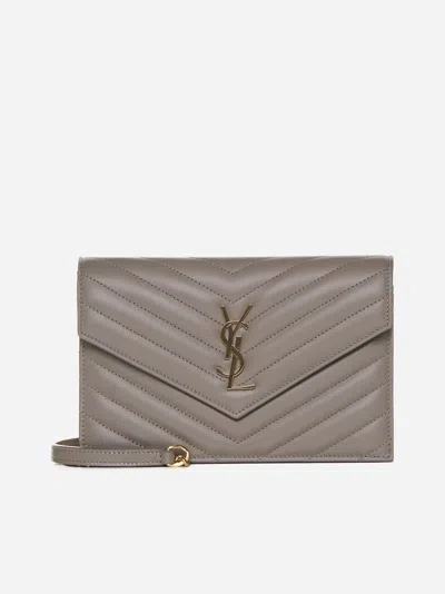 Saint Laurent Quilted Leather Wallet Bag In Gray
