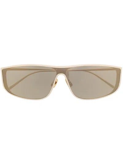 Saint Laurent Rectangle Frame Sunglasses In Gold