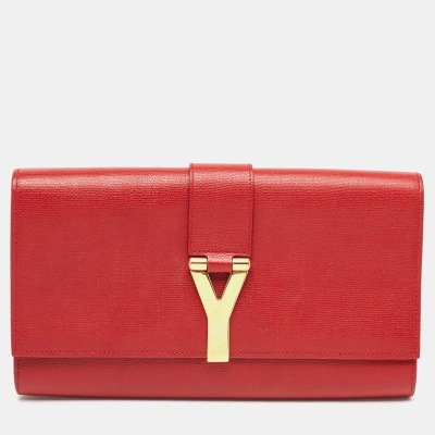 Pre-owned Saint Laurent Red Leather Y-ligne Clutch