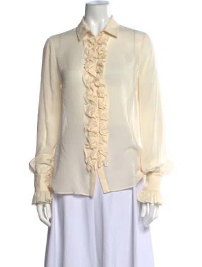 Pre-owned Saint Laurent Silk Long Sleeve Blouse In Neutrals