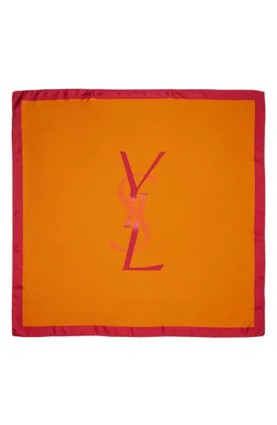 Saint Laurent Silk Square Scarf In 7573 Orange/red