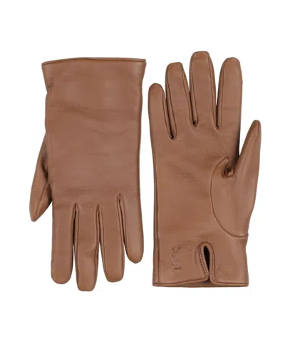 Saint Laurent Simple Leather Gloves In Brown
