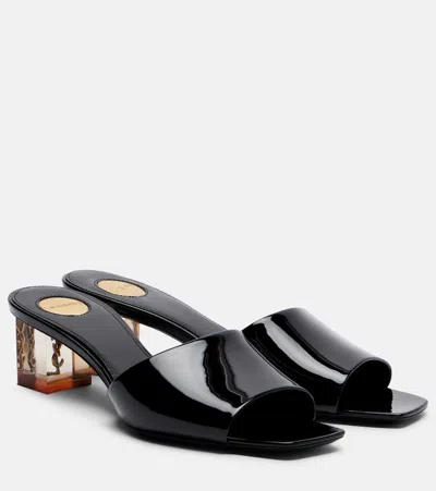 Saint Laurent Sip Patent Leather Mules In Black