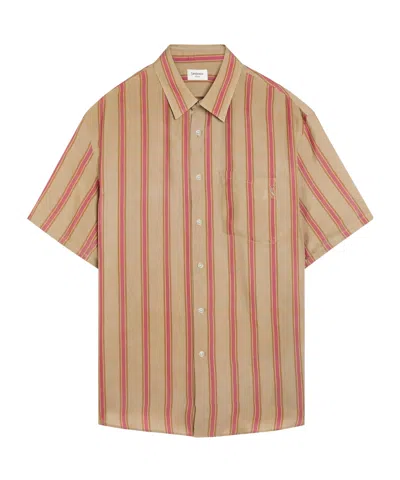 Saint Laurent Striped Cupro Short-sleeve Shirt In Multi