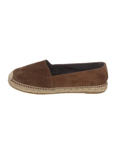 Pre-owned Saint Laurent Suede Embroidered Accent Espadrilles In Brown