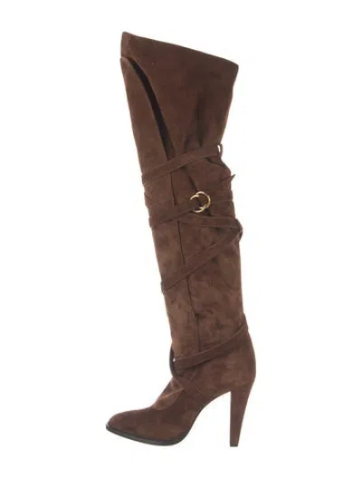 Pre-owned Saint Laurent Suede Slouch Boots In Brown