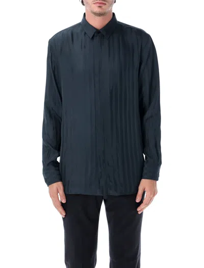 Saint Laurent Tonal Striped Long Sleeve Shirt In Blue