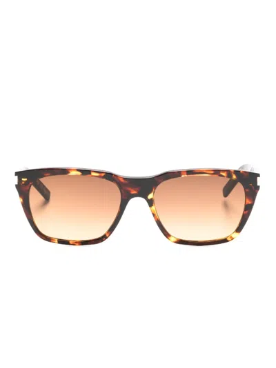 Saint Laurent Tortoiseshell-effect Tinted-lenses Sunglasses In 褐色
