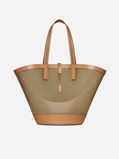 Saint Laurent Vinyl Panier Medium Bag In Oatmilk,brown Gold
