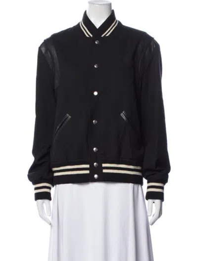 Pre-owned Saint Laurent Virgin Wool Bomber Jacket In Black