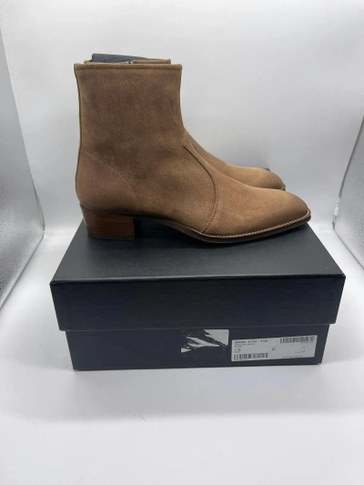 Pre-owned Saint Laurent Wax Wyatt Zip Up Boots In Brown