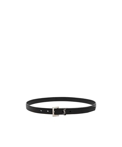 Saint Laurent Women's 2cm Leather Belt In Black