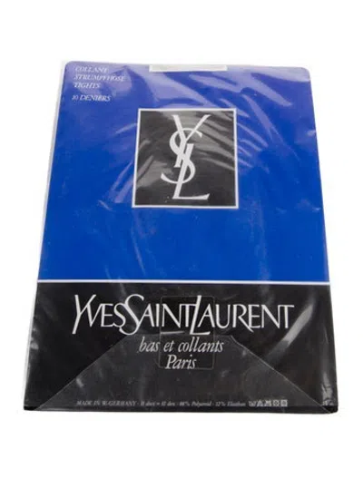 Pre-owned Saint Laurent Women's Neutral Nylon Yves  Stockings With Beaded Accents In Neutrals