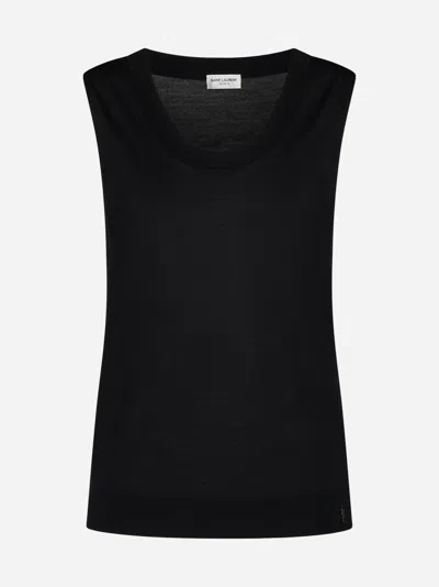 Saint Laurent Wool Tank Top In Black