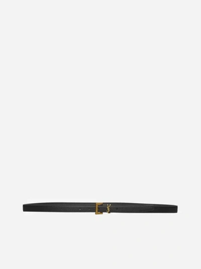 Saint Laurent Ysl Logo Leather Belt In Black