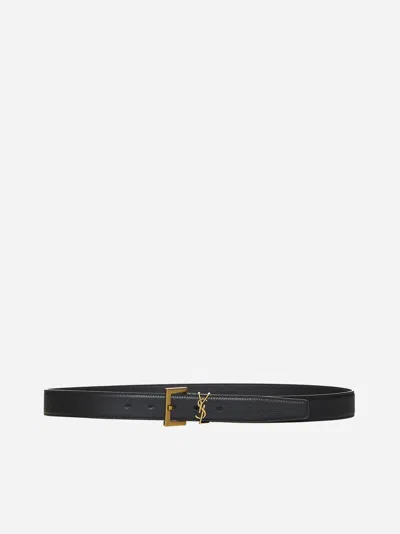 Saint Laurent Ysl Logo Leather Belt In Black