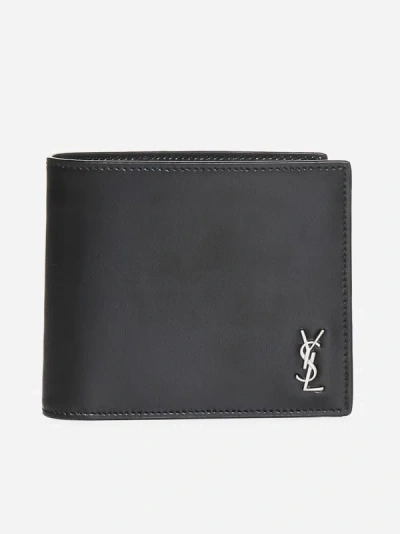 Saint Laurent Ysl Logo Leather Bifold Wallet In Black