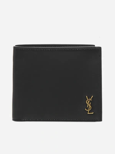 Saint Laurent Ysl Logo Leather Bifold Wallet In Black