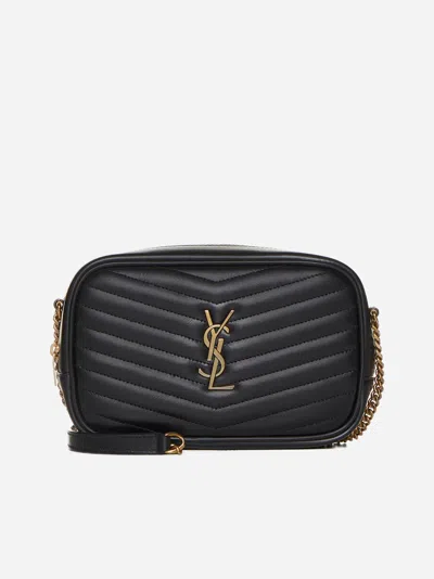 Saint Laurent Ysl Logo Leather Camera Mini Bag In Black