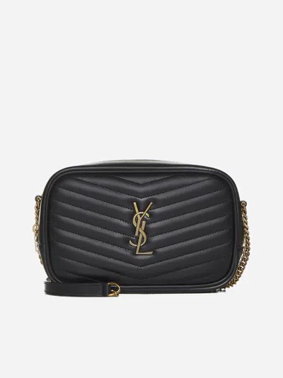 Saint Laurent Ysl Logo Leather Camera Mini Bag In Black