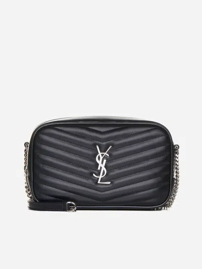 Saint Laurent Ysl Logo Leather Camera Mini Bag In Black