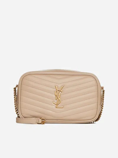 Saint Laurent Mini Leather Bag With Ysl Logo In Dark Beige